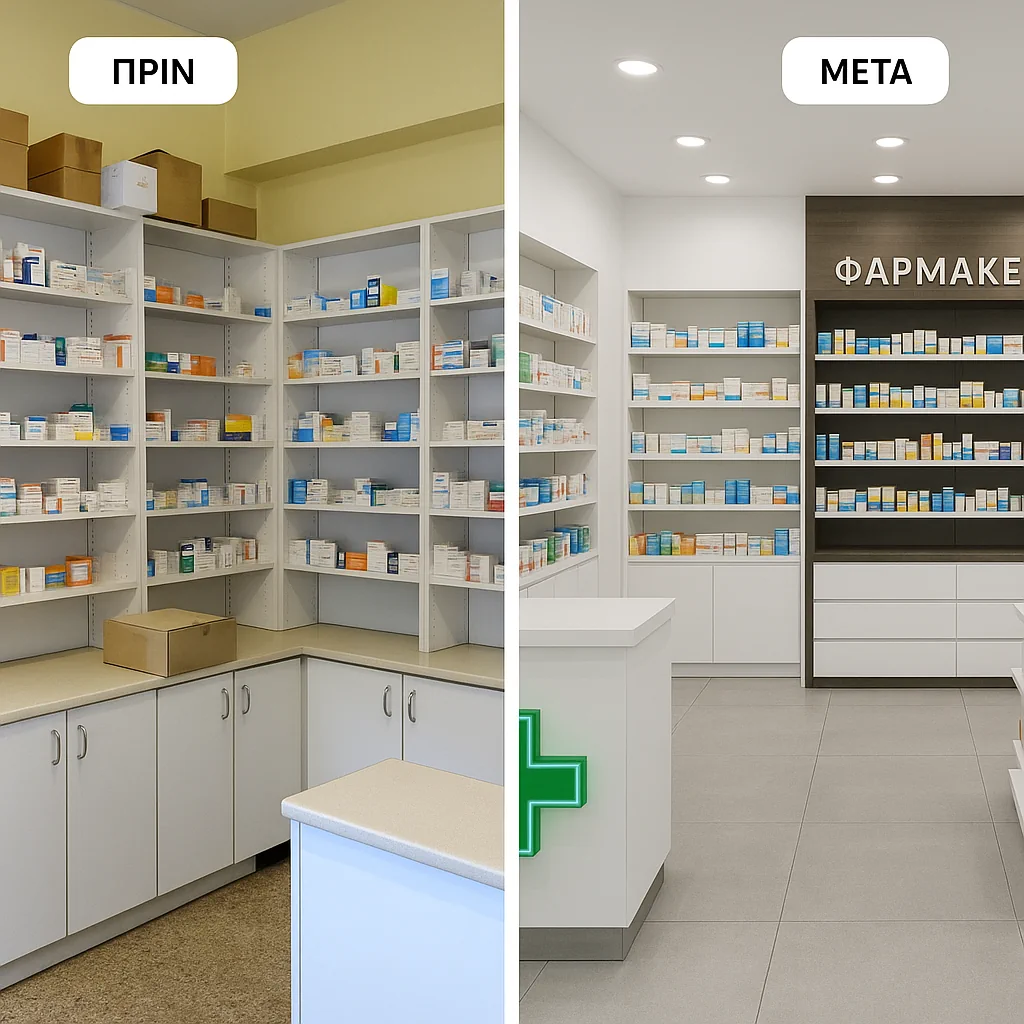 Ανακαίνιση φαρμακείου πριν και μετά